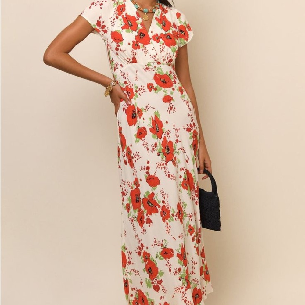 RIXO Red and White Floral Midi/Maxi Dress